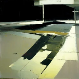 Minimal abstract oil paintings desolate 1960s carpark concrete fragments and naked bodies. style of Justin Mortimer and Francis Bacon. road markings.