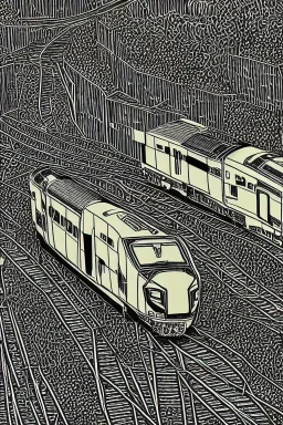 platinum outline of a train on gold paper, high contrast, beautiful countryside landscape, detailed full-color, nature, HD photography, Tishk Barzanji, autoCAD