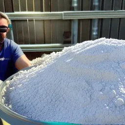 Recycling and Glass powder with a man