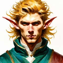 fantasy, portrait, elf, male, marble skin, watercolour, golden hair