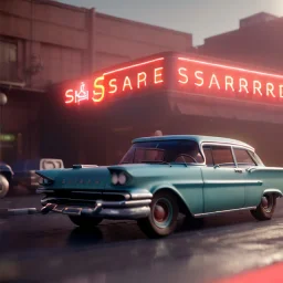 Ultra Realistic retro sci-fi afire Supermarket parking scene, 1960 year, blonde woman, sweet scarlet Johansson face, perfect iris, glow eyes, face makeup, tight latex coat; many panic people looking, Retro sci-fi style, soft color, highly detailed, unreal engine 5, ray tracing, RTX, lumen lighting, ultra detail, volumetric lighting, 3d, finely drawn, high definition, high resolution.