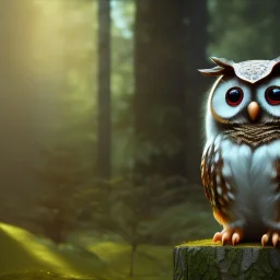 Owl in forest, macro lens blur, photorealistic,studio lighting, sharp focus,masterpiece,night, unreal engine 5, octane render