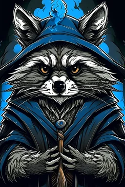 evil, Raccoon wizard, in anime portrait art style