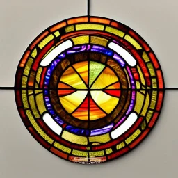 round coaster of rabbit with stained glass window effect, highly detailed, intricate, warm colors, stained glass window, glossy from rain, warm lighting, dramatic lighting