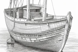 Drawing of a fishersboat, high detail, realistic, pencil drawing, paint details,