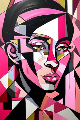 Futurism cubist painting, Black pink,((lisa)),portrait face of fashion designer Paul Smith.