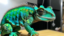 Chameleon and bathroom: both can be places of dramatic transformation—a chameleon changing its color, a bathroom transforming a person through cleansing and grooming.