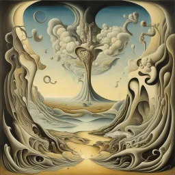 In the artistic style of Salvador Dali, enhanced surrealism, malignantly useless apotheosis, by Dali and Kay Sage, dissolving textures, expansive, oil on canvas, Christian symbolism