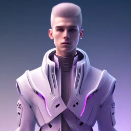 man, cute face, white highlight hair, brown eye, white, skin, purple suits, futuristic, science, purple, blue, pink background lighting, technology, profile, asian boy, square face