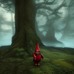 gnome, forest, horror, 4k, detailed, fog, dragon, mysticism, magic, fabulous, magic,ultra detailed,fire,fabulous lake