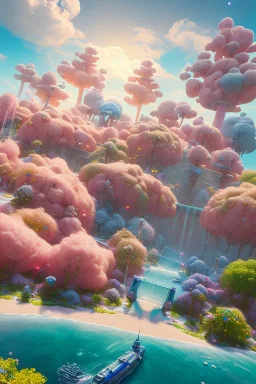 pink landsacape with multicolored crystals falling from the sky, full of details, smooth, bright sunshine，soft light atmosphere, light effect，vaporwave colorful, concept art, smooth, extremely sharp detail, finely tuned detail, ultra high definition, 8 k, unreal engine 5, ultra sharp focus