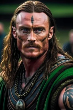 michael fassbender as long haired celtic warrior with tribal tattoos