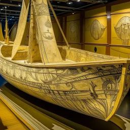 A pale yellow lightning yacht designed in ancient Egyptian hieroglyphics painted by Vincent van Gogh