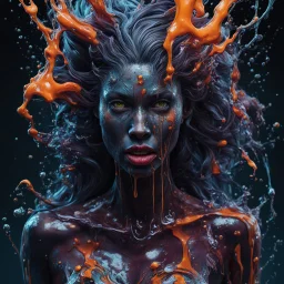 Unsplash art, a quirky liquid portrait of a hauntingly beautiful dark werewolf woman, splash style of paint, Pixar style, Halloween colors, hyper detailed intricately detailed, fantastical, intricate detail, splash screen, liquid, gooey, slime, splashy, fantasy, concept art, 8k resolution, masterpiece, melting, complex background, intricate detailed, dark colors, fantasy, concept art, digital art, intricate, oil on canvas, masterpiece, expert, insanely detailed, 4k resolution.