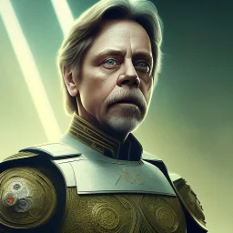 actor mark hamill, waist up portrait, intricate, oil on canvas, masterpiece, expert, insanely detailed, 4k resolution, retroanime style, circular reflective eyes, cinematic smooth, intricate detail , soft smooth lighting, soft pastel colors, painted Renaissance style