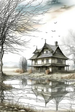 The place where the Dream and its followers live. A reflection of the sky. Watercolor, new year, fine drawing, beautiful landscape, pixel graphics, lots of details, delicate sensuality, realistic, high quality, work of art, hyperdetalization, professional, filigree, hazy haze, hyperrealism, professional, transparent, delicate pastel tones, back lighting, contrast, fantastic, nature+space, Milky Way, fabulous, unreal, translucent, glowing