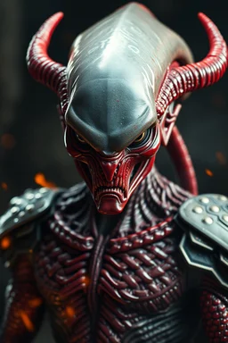 President gray Alien , red skin, scales, unreal engine 6, high detail, intricate, cinematic. photoshoot style, intricate, studio lighting, masterpiece , highly detailed, 8k, best quality, fire, smoke, dramatic,d,<lora:mshn:0.7>,<lyco:Warrior_Couture:0.5>,