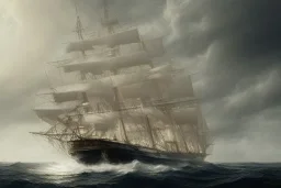 tall ship, storm, closeup, full sail, clear skies, mild seas