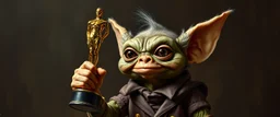 gremlin guy holding up the most retarded Oscar trophy, painted by Rembrandt