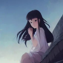 a girl looking to the sky, cinematic lighting, dramatic atmosphere, studio lighting delicate features finely detailed perfect art, at an ancient city, gapmoe yandere grimdark, trending on pixiv fanbox, painted by greg rutkowski makoto shinkai takashi takeuchi studio ghibli