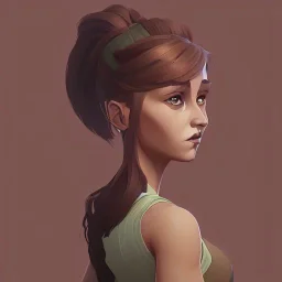 brown haired girl with a bun portrait full body