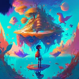 A vibrant, inspired illustration of a magical, dreamlike world, with floating islands, enchanting creatures, and a young protagonist embarking on a journey of self-discovery, evoking the imaginative and emotional storytelling found in animated cinema, 4k, high resolution, full details