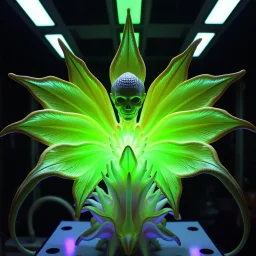 Abdomination industries demonstration of the first flower soul printer in the style of Giger.