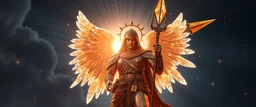 beyond ancient angel soldier holding up a radiant painite spear seen through sears crystal
