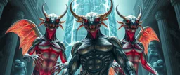 nephilim newts coy insect cyberpunk cowboy brilliant detailed full figure portrait disco glittery fluffy muscle man dino anime in the style of Escher and Giger in front of dented marble tower of transparent glass statues
