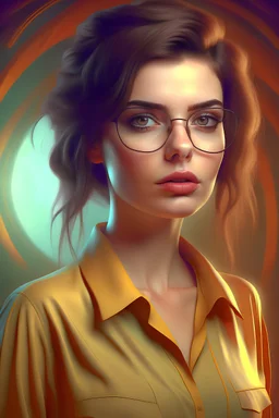 fantasy_portret_3D_face_beautiful_woman_yellow blouse_design_pair of glasses
