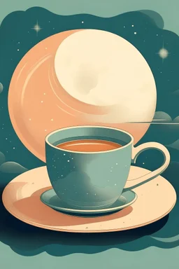 Moon and coffee retro, soft cool colors