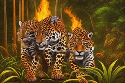 fire the jaguar watching from the jungle