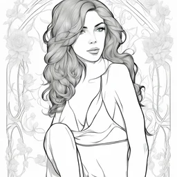 outline art, coloring pages, white Background, Black line, sketch style, only use outline, mandala stile, clean line art, white background, no shadow and clear and well, BEAUTIFUL ITALIAN WOMAN, ALL BODY