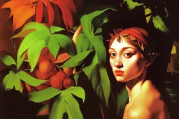 woman in colorful jungle by Caravaggio