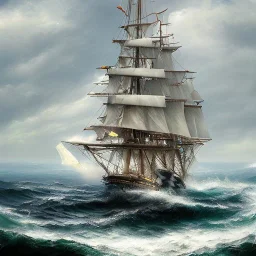 Tall ship, sail, rough sea,