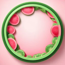 Round picture frames in the colors of watermelon with a light background for tubes