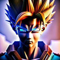 Son-goku in a cyberpunk setting, cyber punk, close-up face, extreme details, realistic, unreal engine