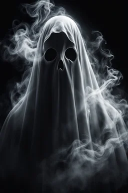 close up of a Ghost, luminated, ghost in motion, transparent white smoke, black background, ultra detailed, creepy, horror mood, sinister, surreal cinematic