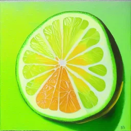 painting of a slice of citrus fruits, lime realistic, acrylic paint, green