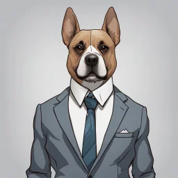 make one realistic business dog that are made of shapes and have a suit on