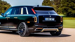 ultimate black rolls royce Cullinan Fire Livery, Rear View, 4K, Ultra Detailed