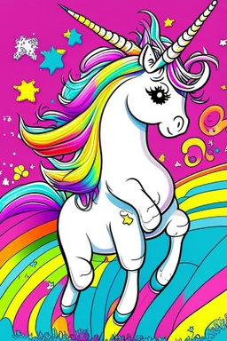 kids illustration, an unicorn image, cartoon style, thick line, low details, vivid color