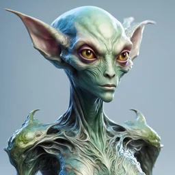 Full body alienígena elfo antropomorfico humanoide con arte ilustración impresionista calidad ultra hiperdetallado intrincado maximalista 12k