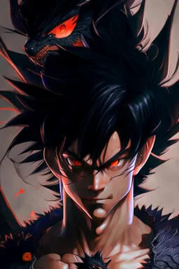 a man with black hair and a dragon on his chest, black dragon, highly detailed portrait of goku, ultra hd anime wallpaper, masayoshi suto and artgerm, anime epic artwork, hd anime wallpaper, son goku, goku, gogeta, dragon ball, wild spiky black saiyan hair, detailed anime artwork, ancalagon the black