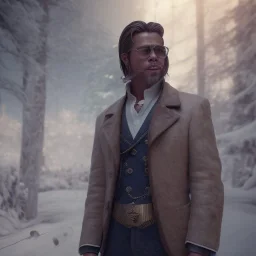 Full body, 3d render, Brad pitt 1800's men style, 1800's hair style, 1800's men clothes style, hyper realistic, octane render, unreal engine 5, 8k, palace background, uhd