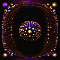 a mandelbulb 3d fractal made of metallic random color iso spheres a pertty artistc background