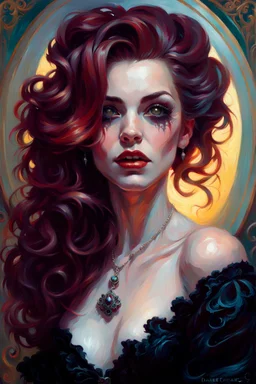 oil painting of a gothpunk vampire girl with highly detailed hair and facial features ,in the painting style of Daniel F. Gerhartz, with a fine art aesthetic and a highly detailed, realistic rococo style