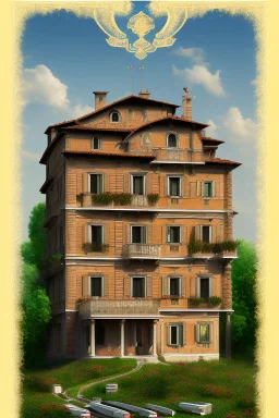 Prompt: two-story house in Italy made of musical notes