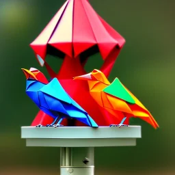 colorful origami birds sitting on a bird feeder