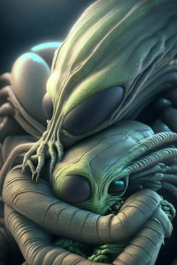 Alien cuddling ,highly detailed, artstation, sharp focus,4k